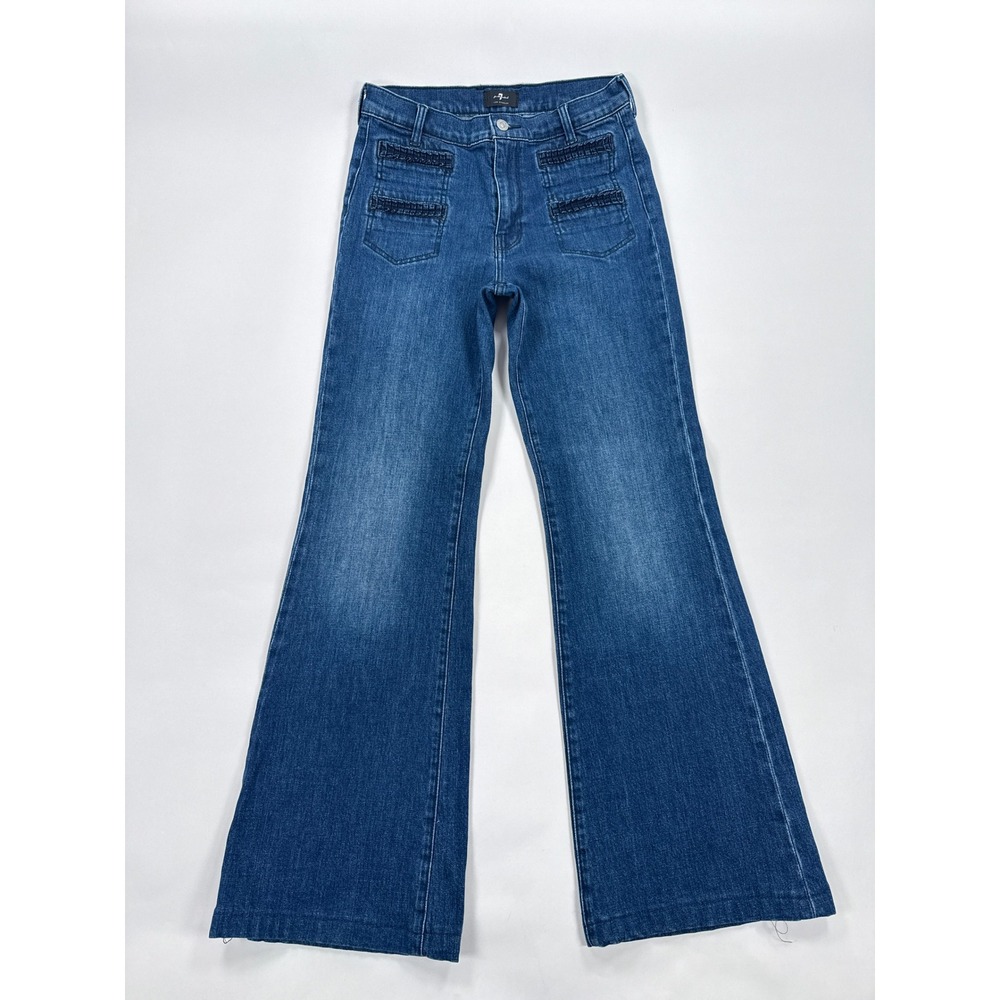 7 For All Mankind Jeans Womens 28 Blue Flare Front Patch Pockets Boho Retro